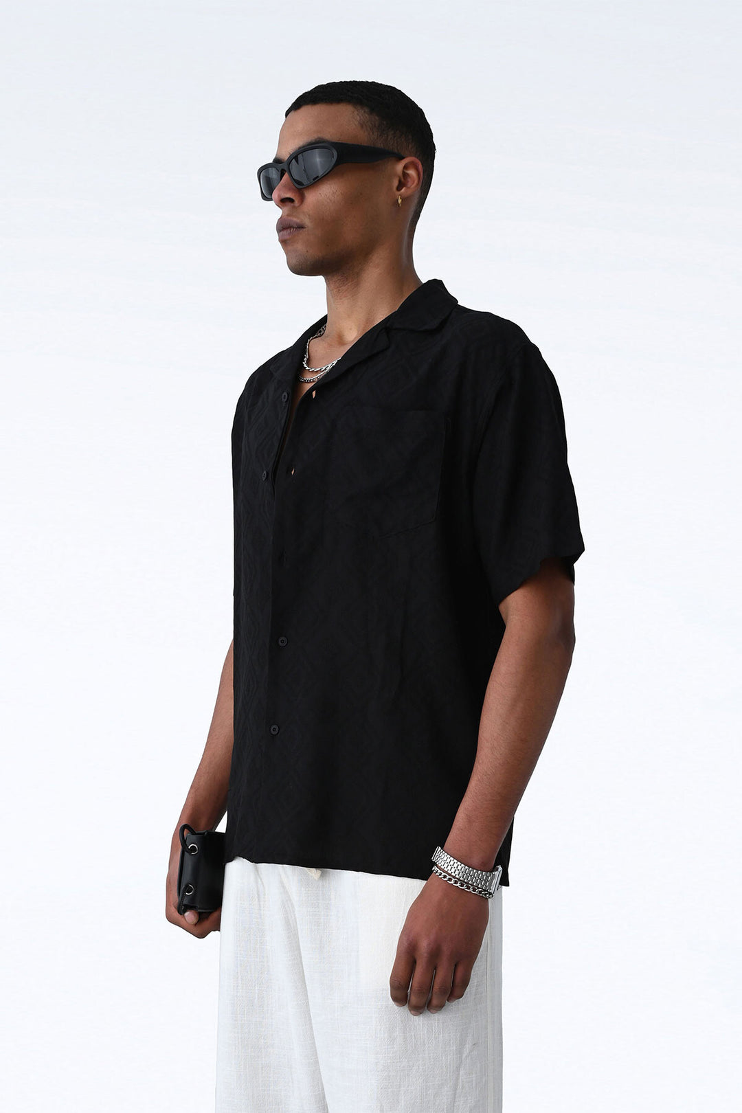 Vamos Oversized Black Short Sleeve Linen Oversize Shirt