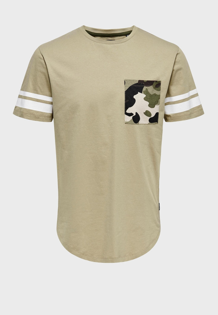 Only & Sons Follow Brand Camo Pocket Crew Neck T-Shirt