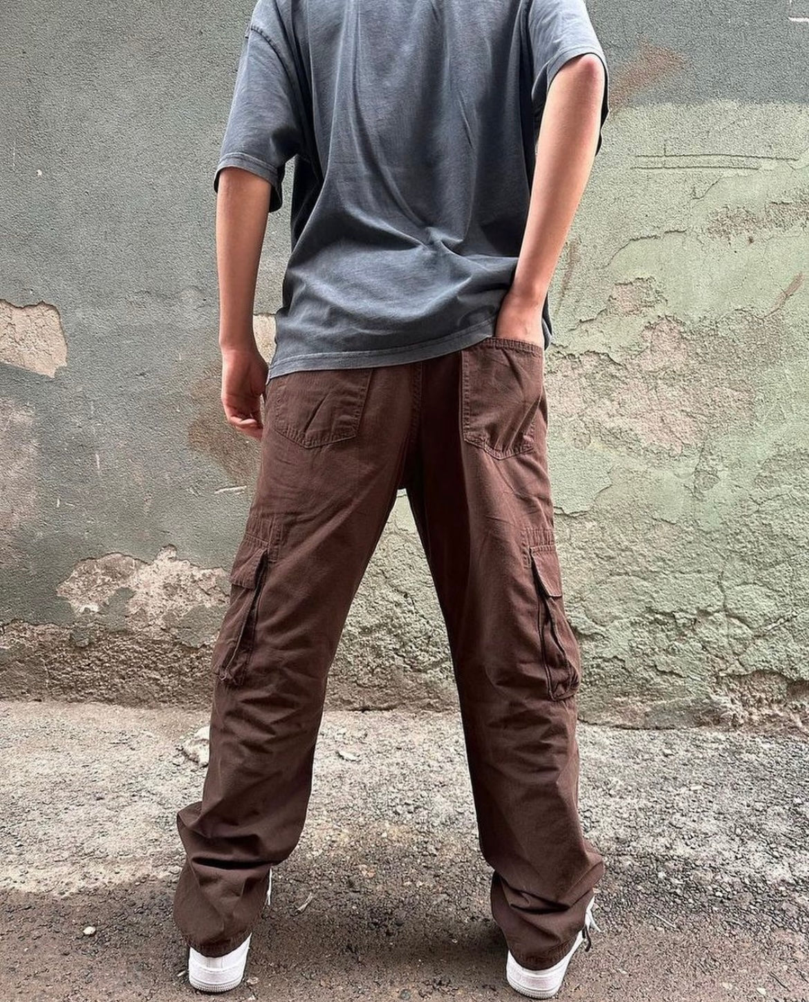 Difransel wide leg lace up brown baggy cargo pants