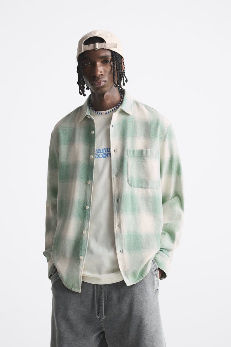 ZARA FADED CHECK SHIRT GREEN