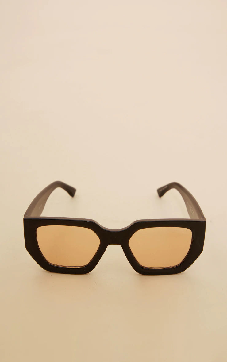 Black Chunky Brown Lens Square Frame Sun glasses