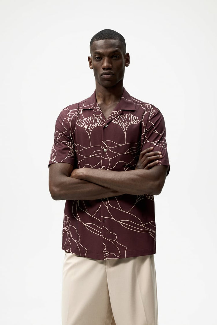 Zara Printed Stretch shirt in Maroon