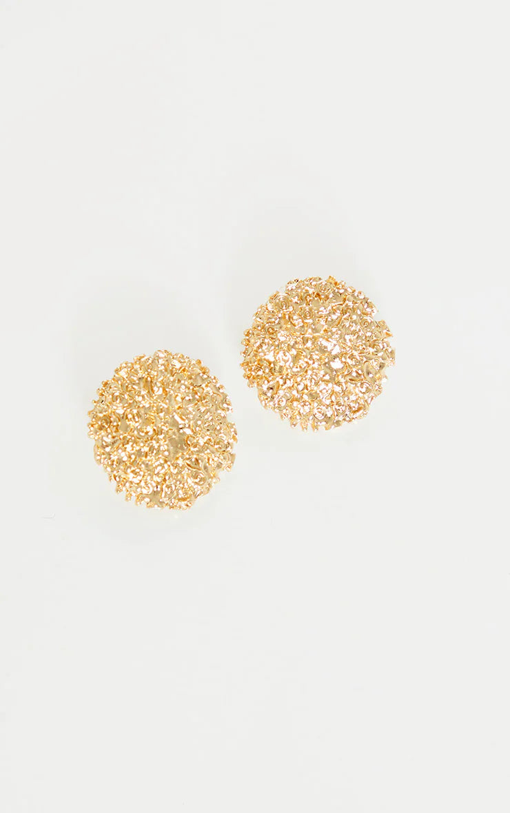 Gold Textured Circular Stud Earrings