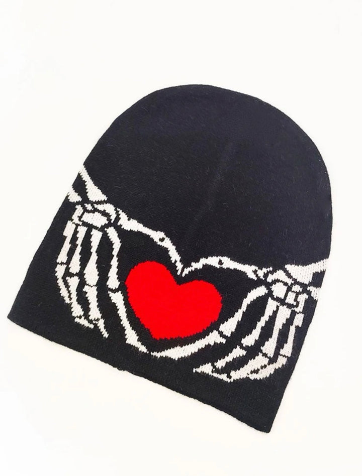 Skeleton Heart Print Beanie