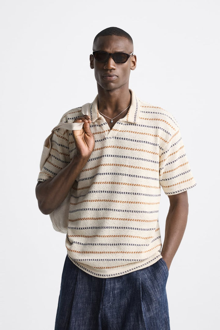 ZARA STRIPED KNIT POLO SHIRT