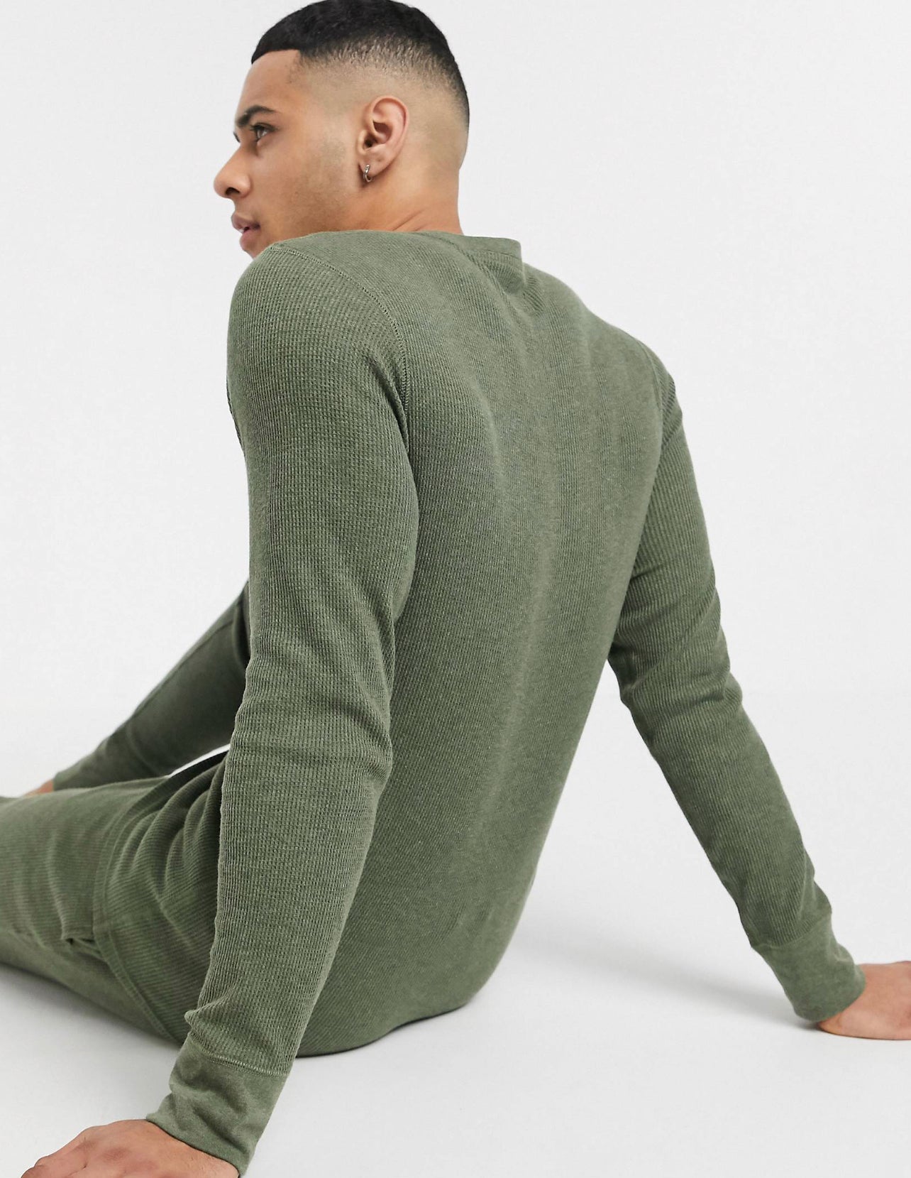 Polo Ralph Lauren Textured Knit Longsleeve T-shirt in Khaki Green