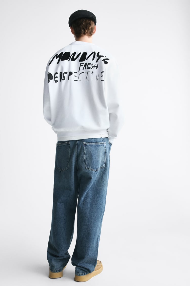 ZARA CONTRAST PRINTED SWEATSHIRT WHITE