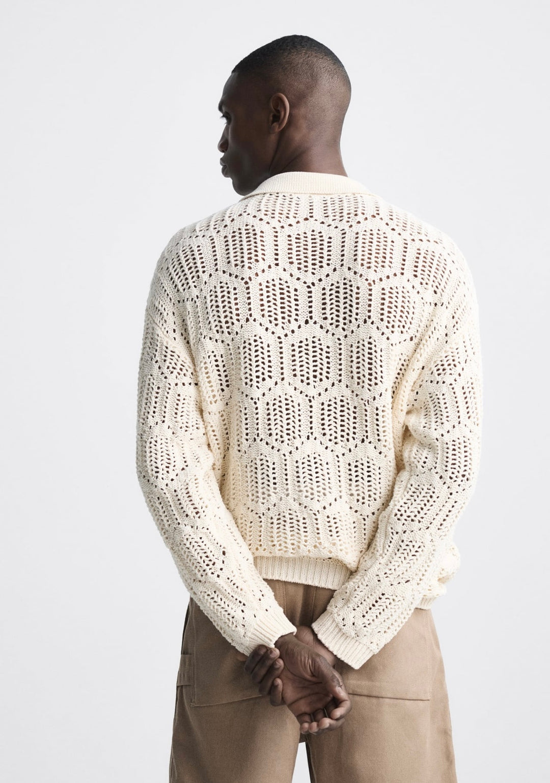 ZARA CROCHET KNIT POLO SAND