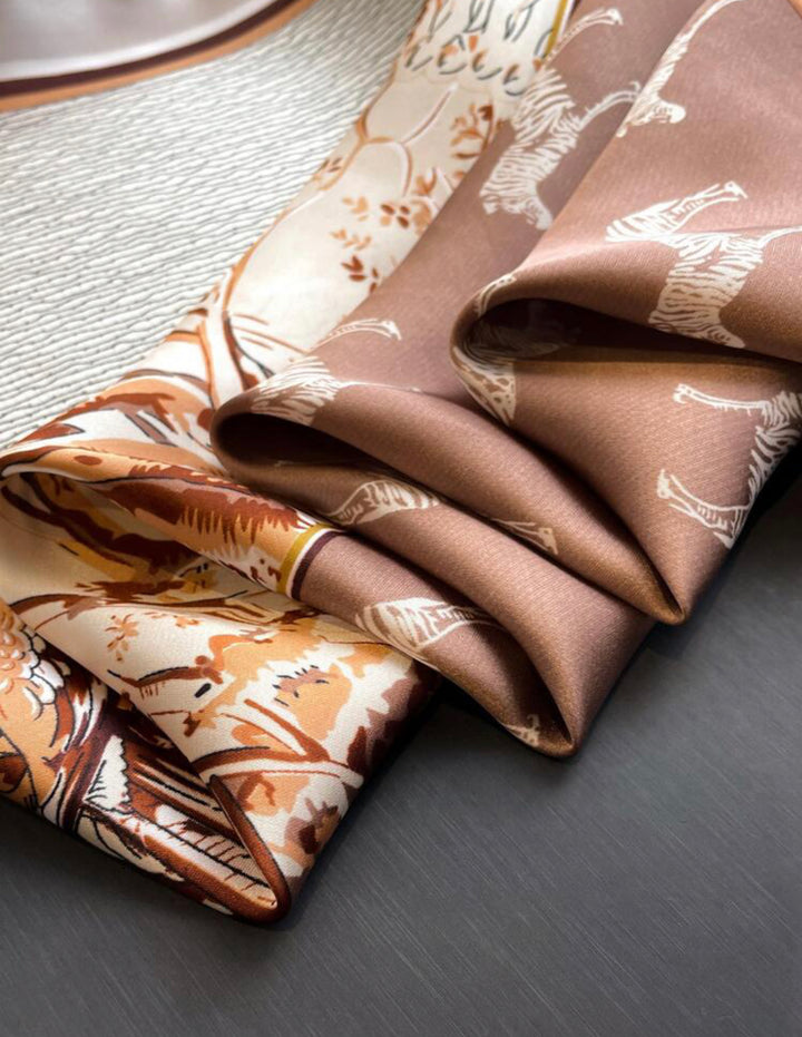 Bird and tree pattern print bandana in brown