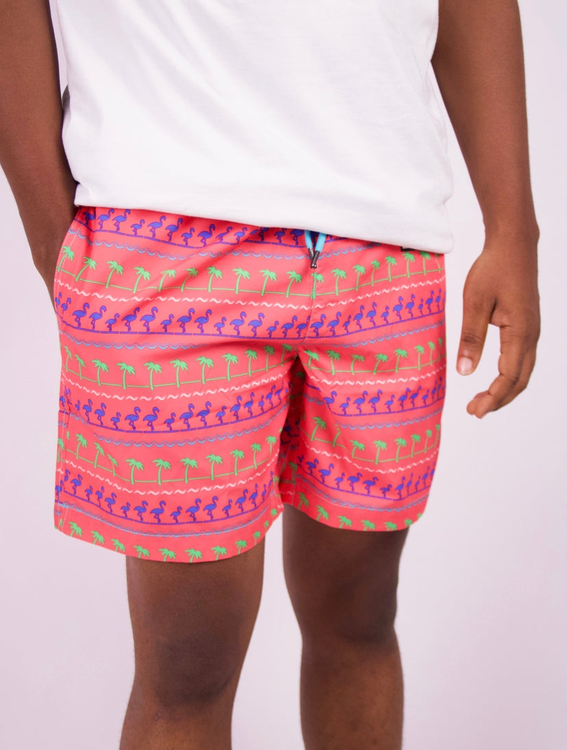 Party Sharks Tropical Row Swim Shorts in pink