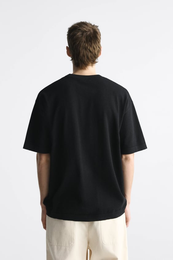 ZARA KNIT T-SHIRT WITH SLOGAN BLACK