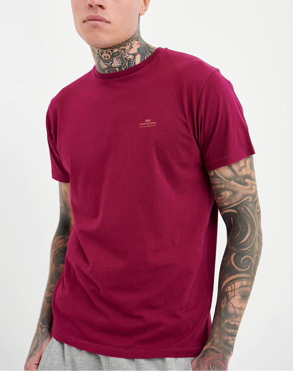 FUNKY BUDDHA Essential cotton crew neck t-shirt burgundy