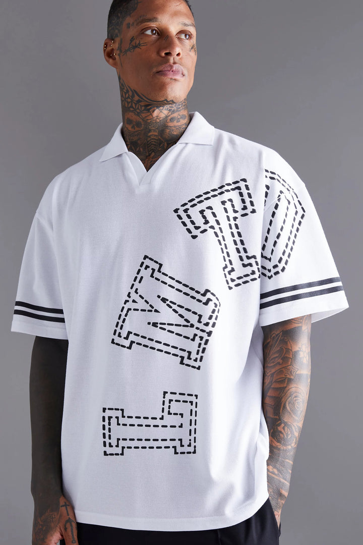 BOOHOOMAN SLIM V NECK LIMITED PIQUE POLO WHITE