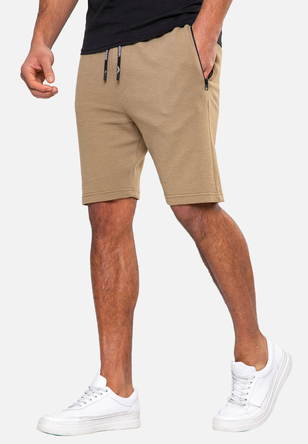 Threadbare Ribbed Fleece Shorts in brown