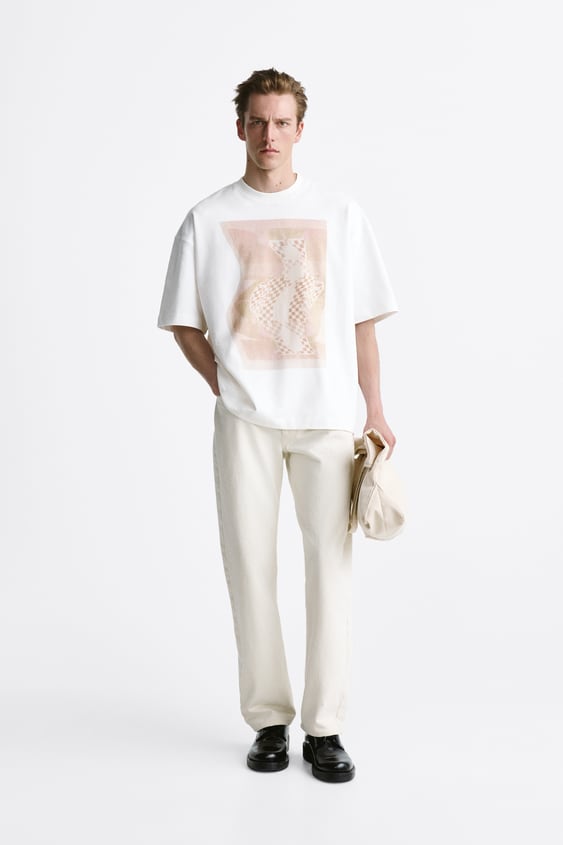 ZARA DISTORTION PRINT T-SHIRT WHITE