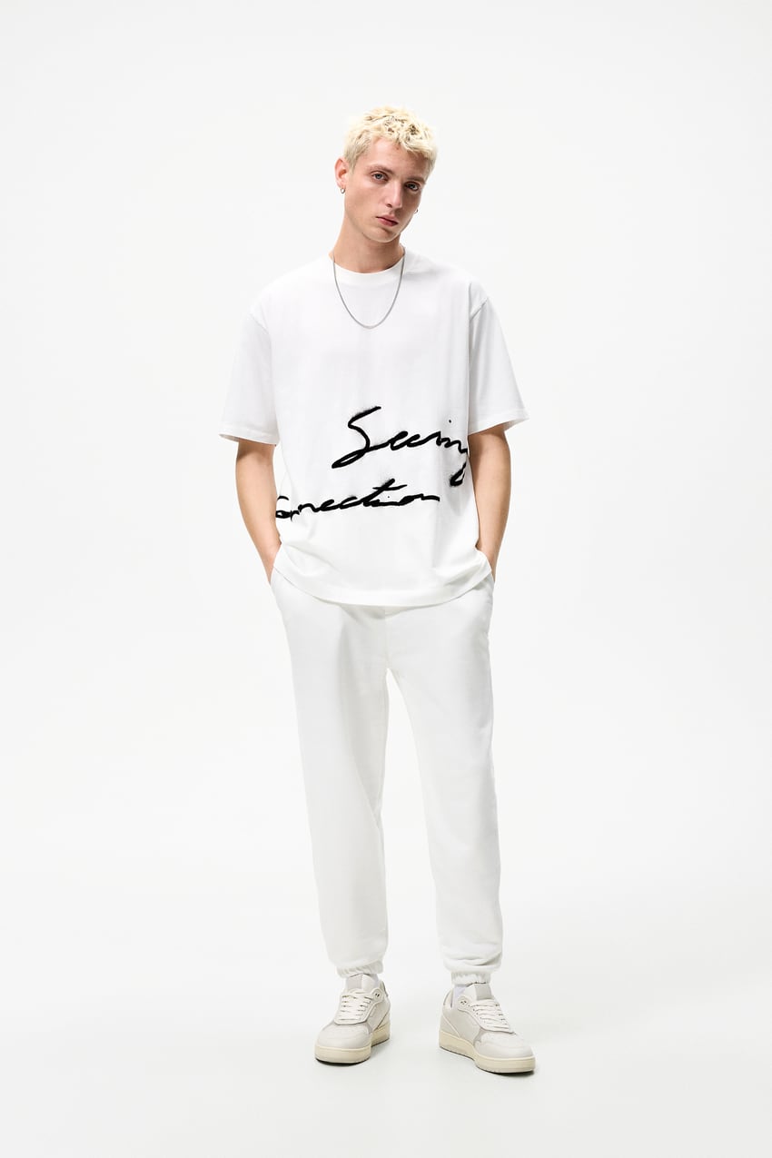 ZARA OVERSIZE T-SHIRT WITH SLOGAN IN WHITE