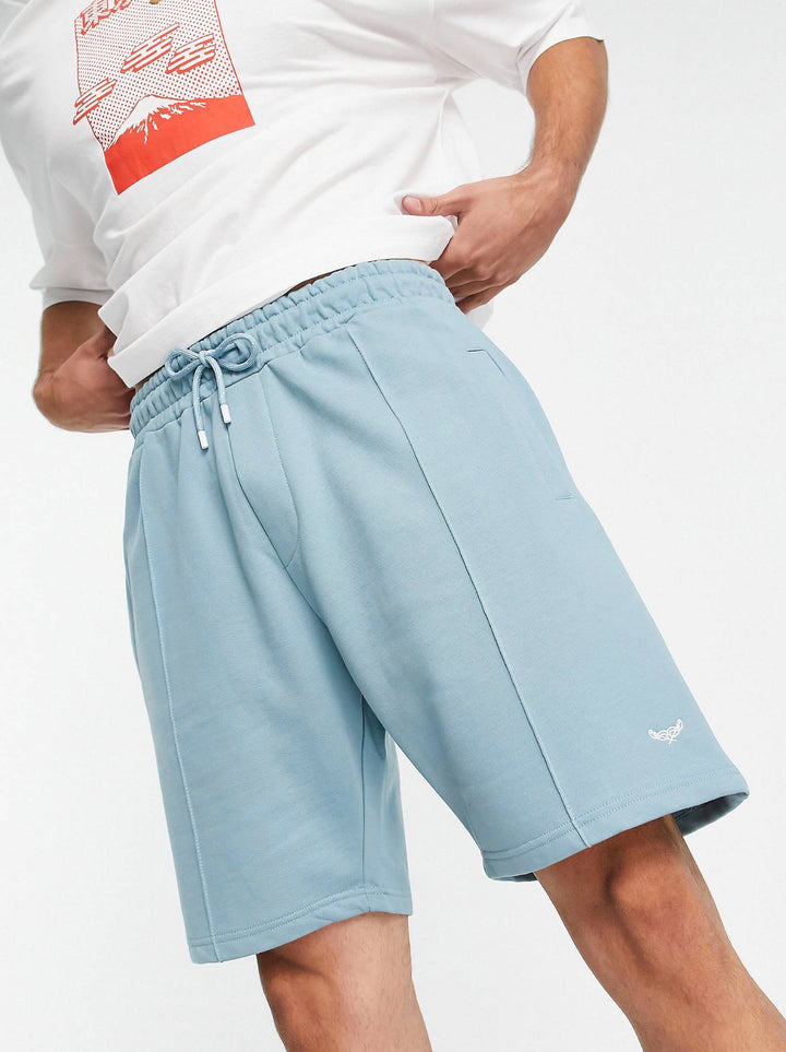 Threadbare central pleat jersey shorts in Smokey blue