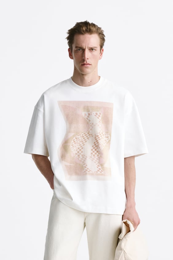 ZARA DISTORTION PRINT T-SHIRT WHITE