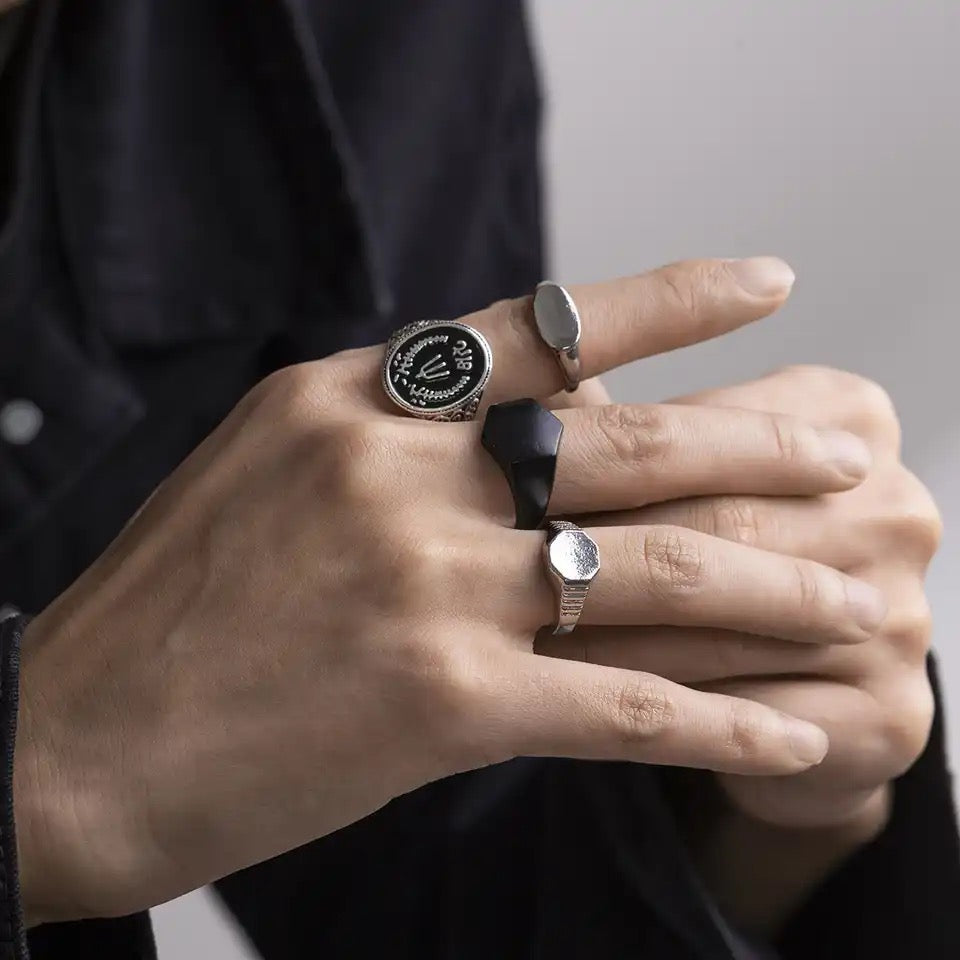 4 Pcs/set Punk Hexagon Ring