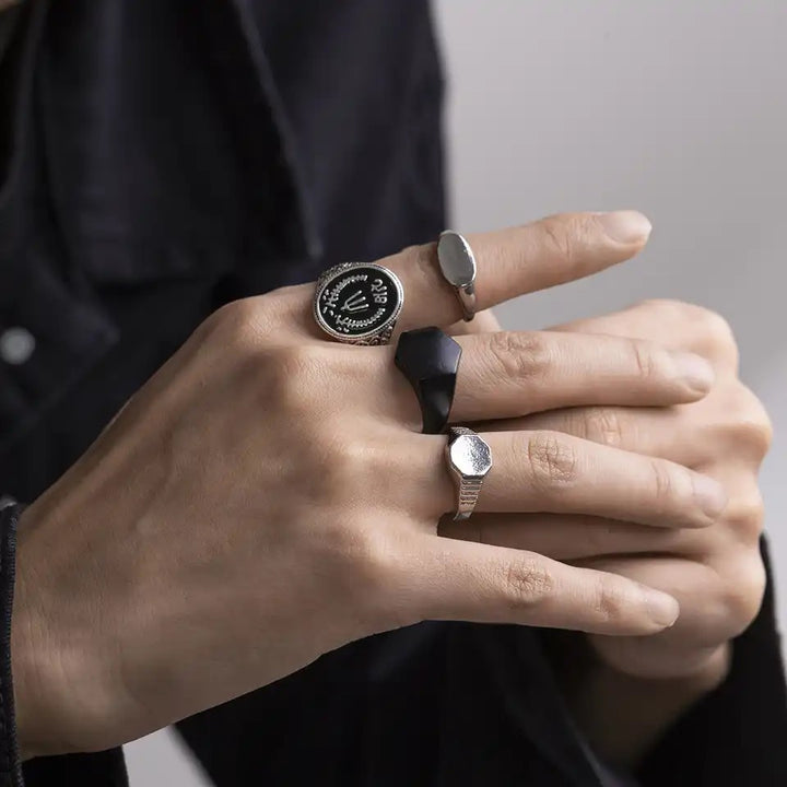 4 Pcs/set Punk Hexagon Ring