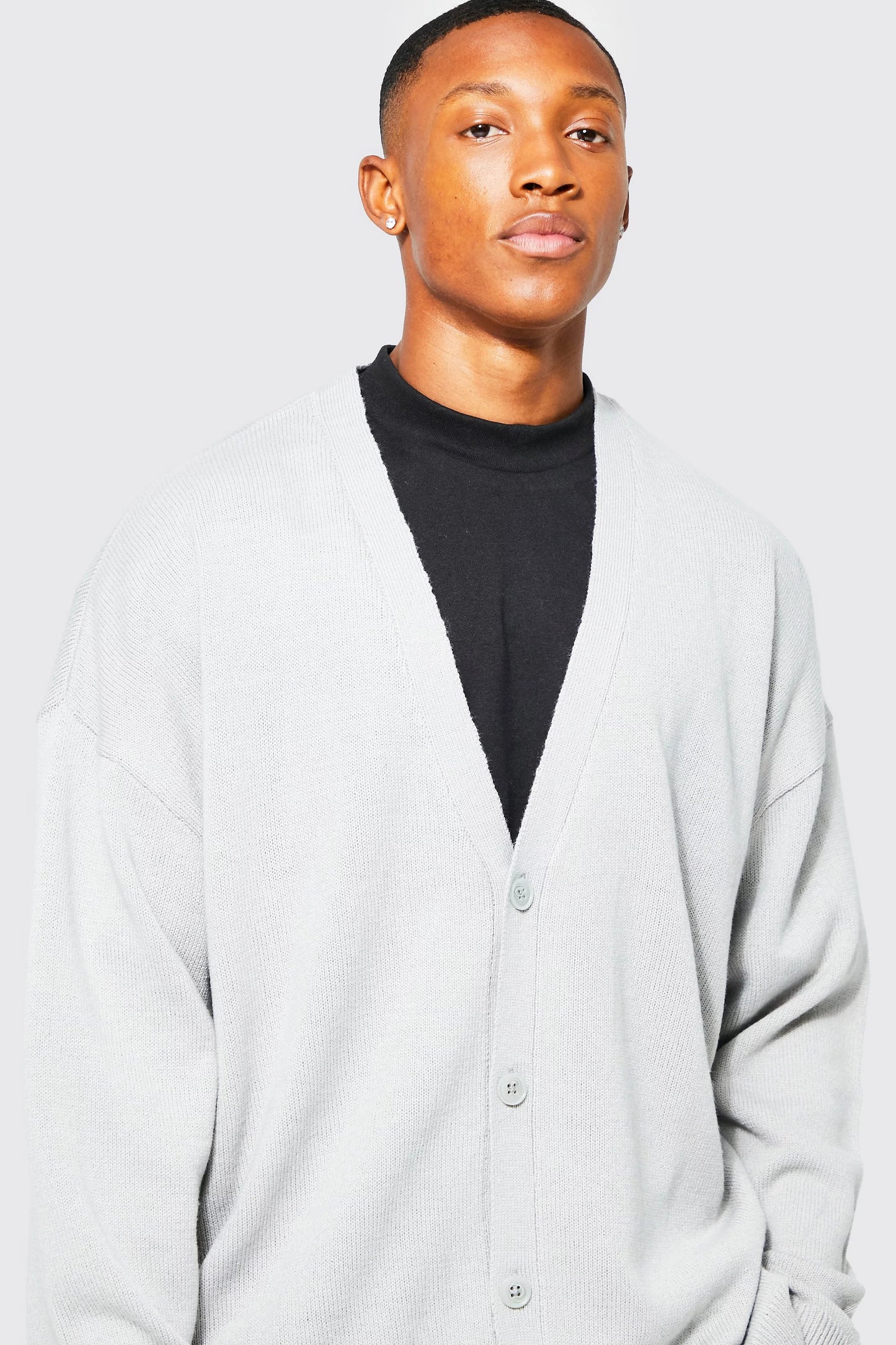 BOOHOOMAN OVERSIZED KNITTED CARDIGAN IN GREY MARL