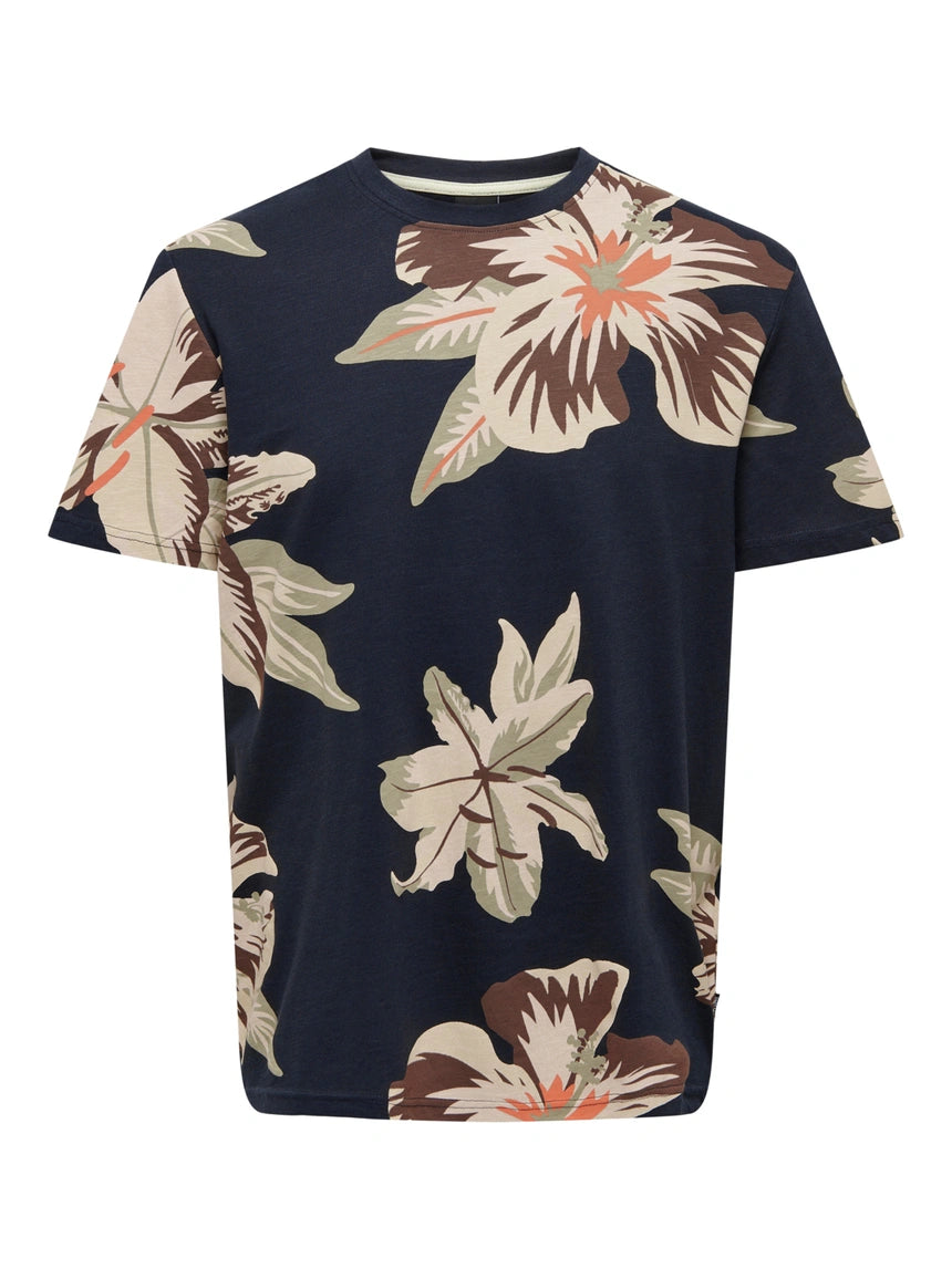 Only & Sons ONSKLOP FLORAL T-shirt in black