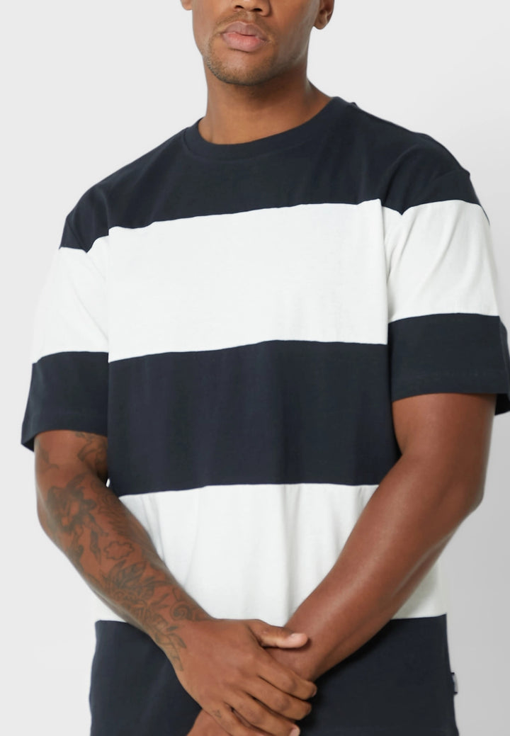 Only & Sons Hugo Striped Crew Neck T-Shirt in Navy/White