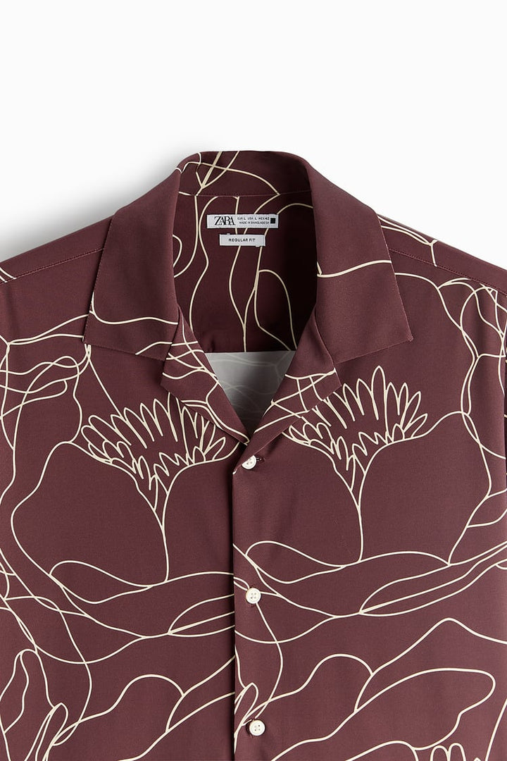 Zara Printed Stretch shirt in Maroon