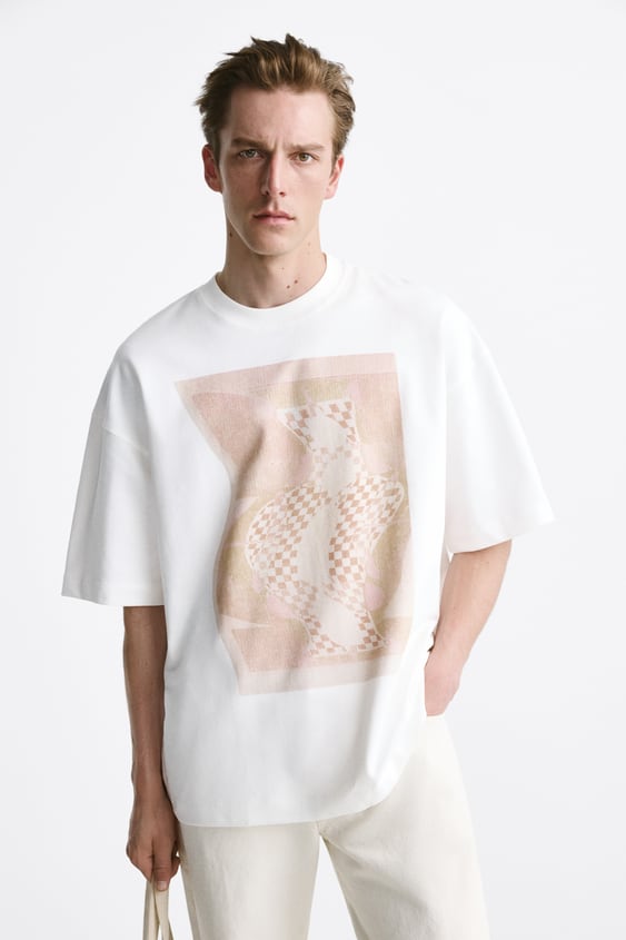 ZARA DISTORTION PRINT T-SHIRT WHITE