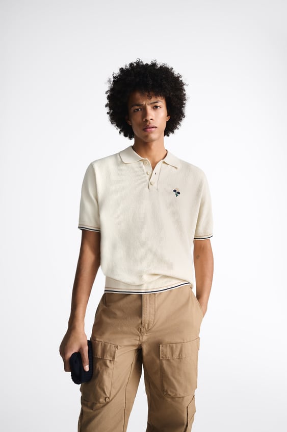 ZARA EMBROIDERED KNIT POLO SHIRT