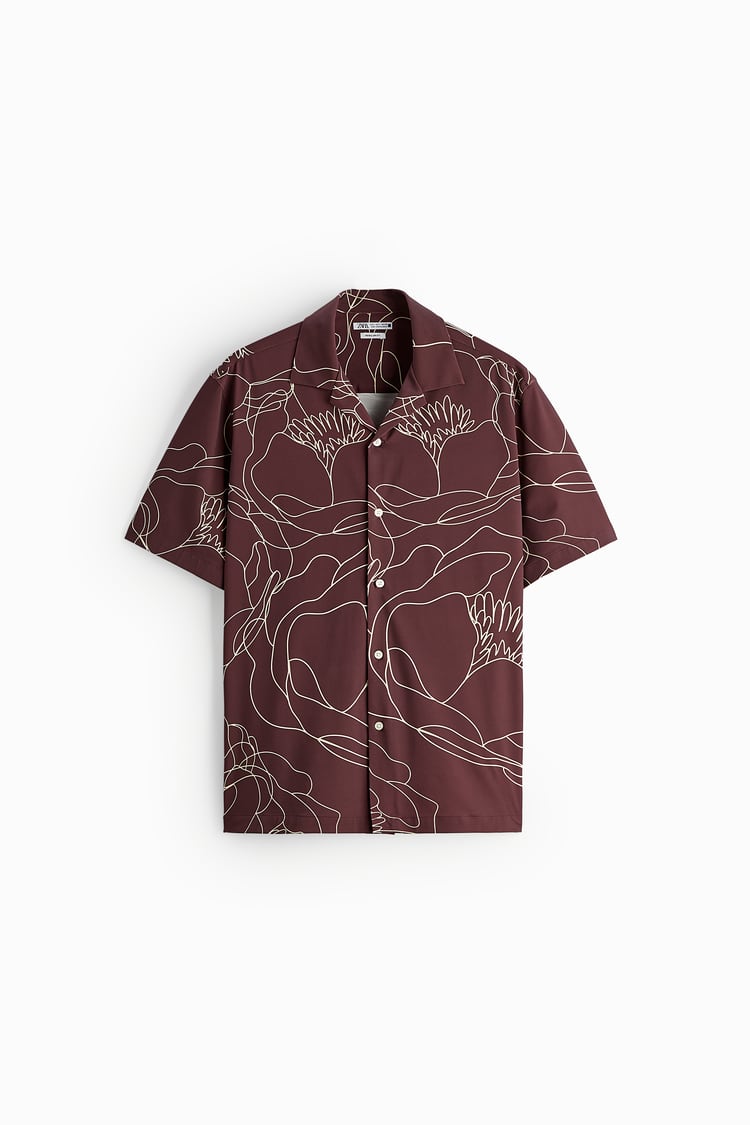 Zara Printed Stretch shirt in Maroon