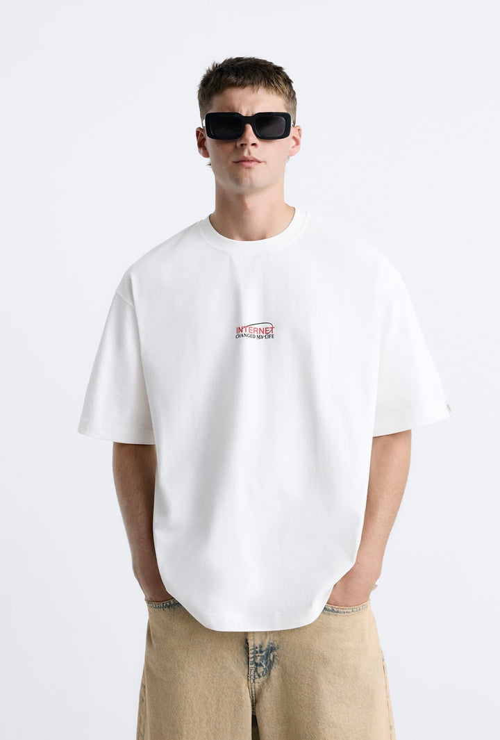 ZARA T-SHIRT WITH PHOTO PRINT OYSTER WHITE