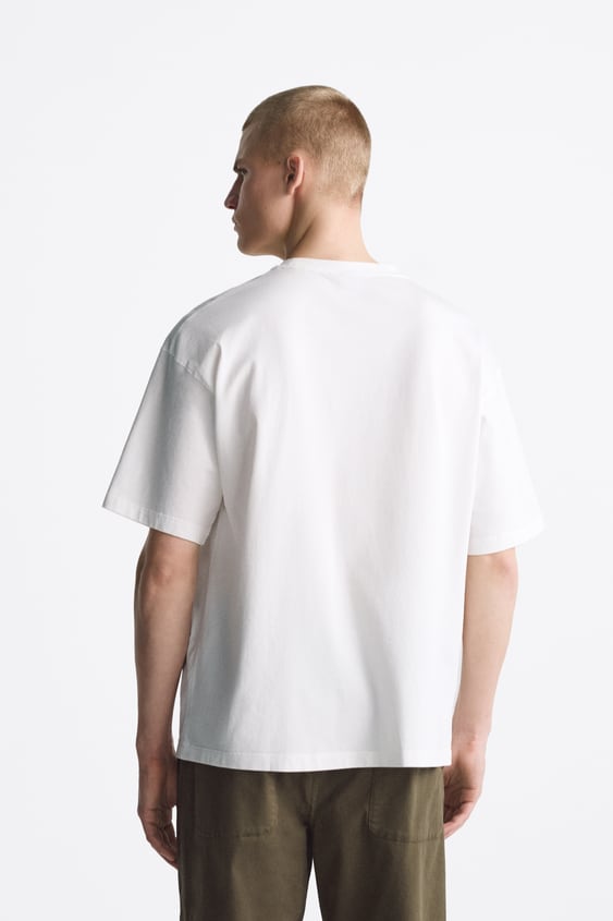 ZARA CONTRAST PRINTED T-SHIRT IN OYSTER WHITE