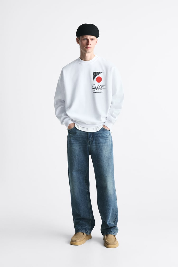 ZARA CONTRAST PRINTED SWEATSHIRT WHITE