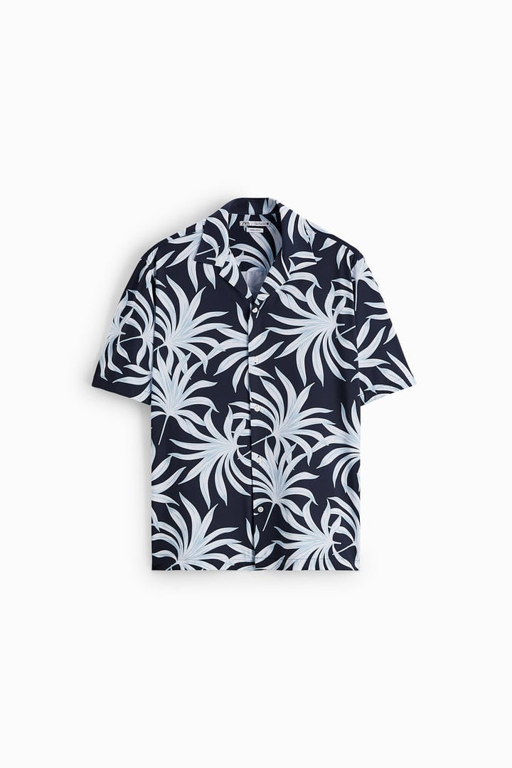 ZARA PALM TREE PRINT STRETCH SHIRT