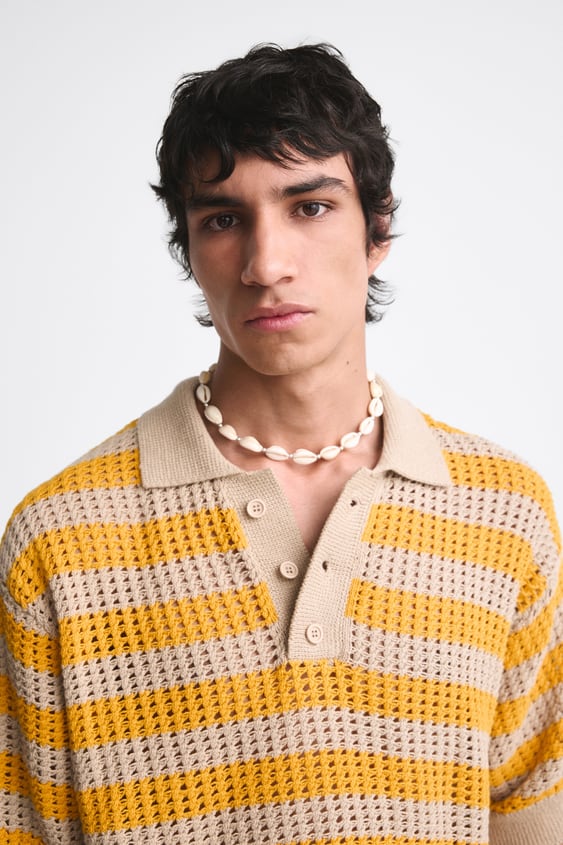 ZARA STRIPED KNIT POLO SHIRT