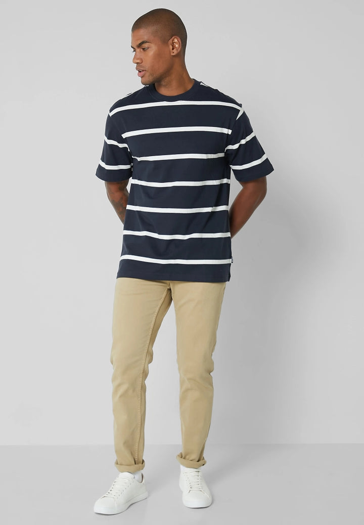 Only & Sons Harry Striped Crew Neck T-Shirt in Navy/White