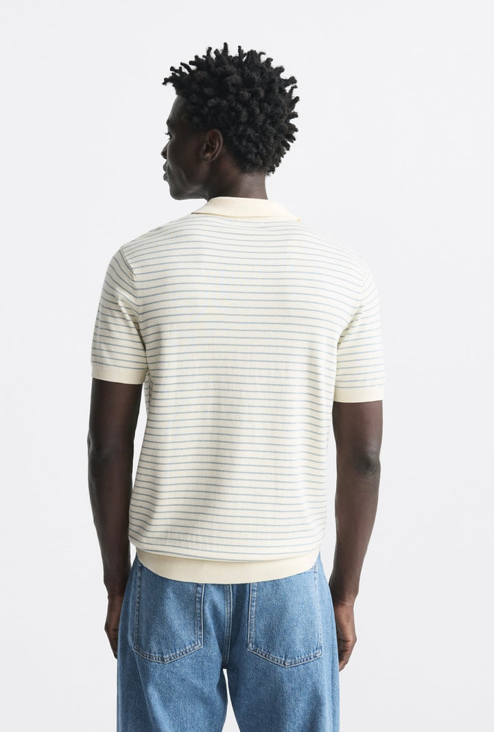 ZARA STRIPED KNIT POLO SHIRT CAMEL