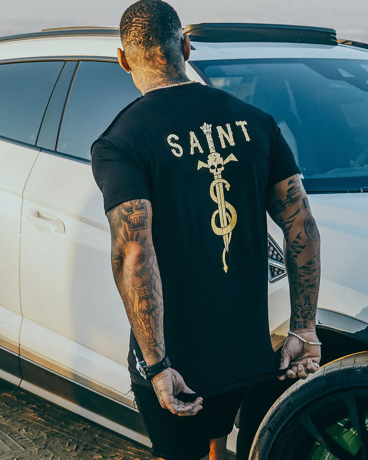 SAINT MORTA Logo Daggers Lafayette T-Shirt in gold