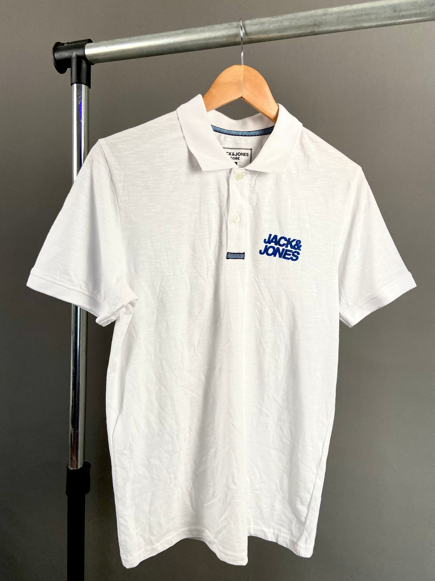 Jack & Jones logo text print polo shirt in white