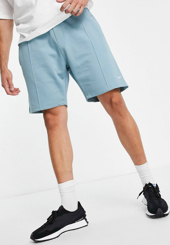 Threadbare central pleat jersey shorts in Smokey blue