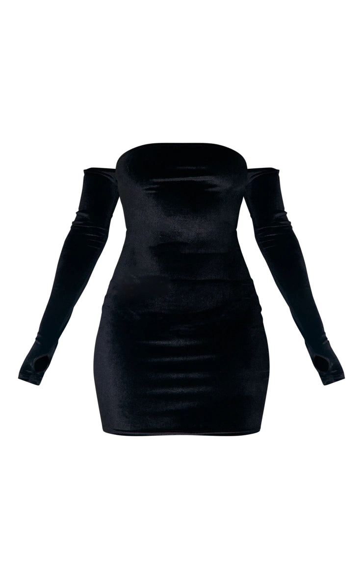 PLT Black velvet bandeau thumbhole detail body on dress