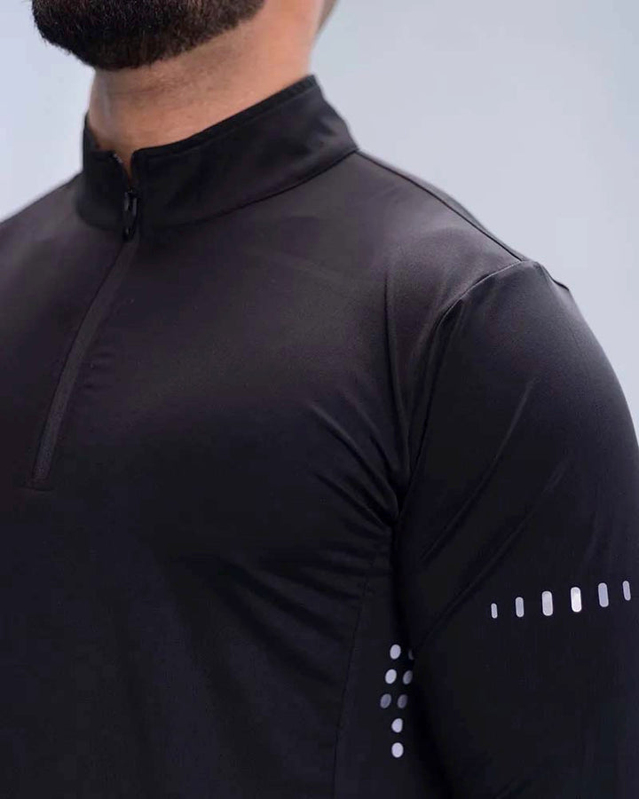 Compression Sports Longsleeve 1/4 Zip T-shirt in Black