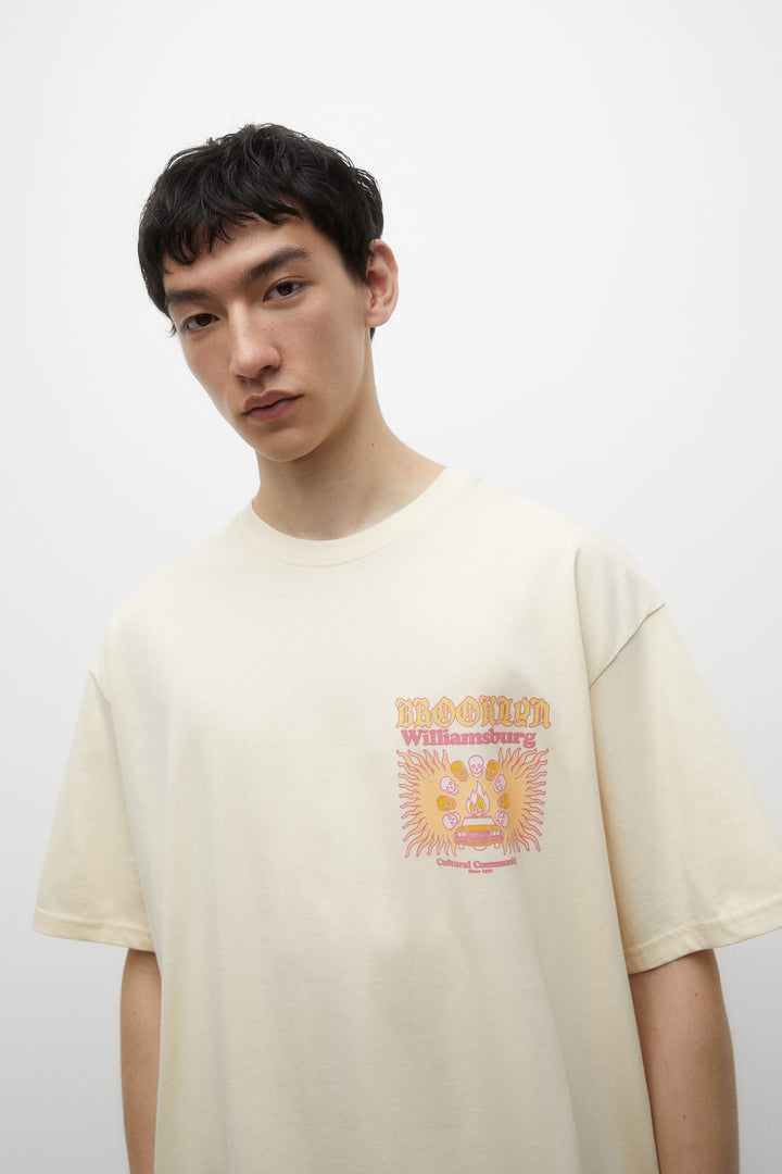 Pull&Bear backprint short sleeve t-shirt in beige