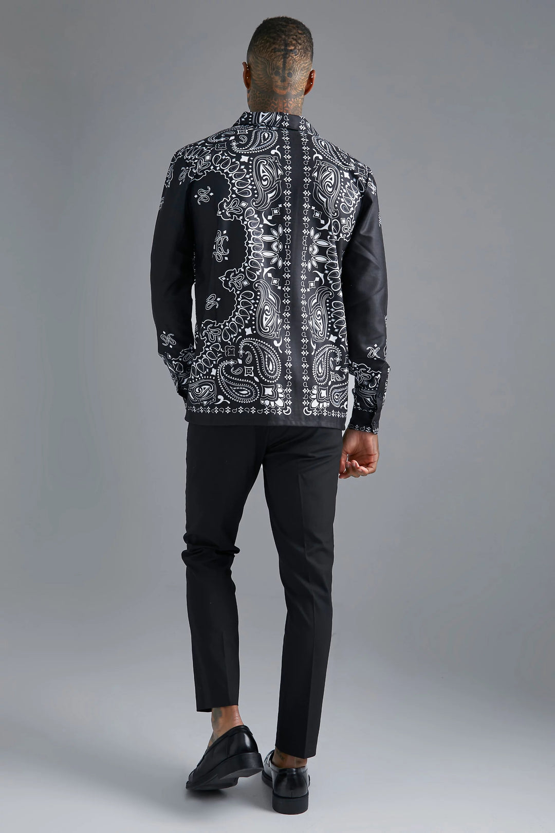 BOOHOOMAN LONG SLEEVE BANDANA SLUB SHIRT