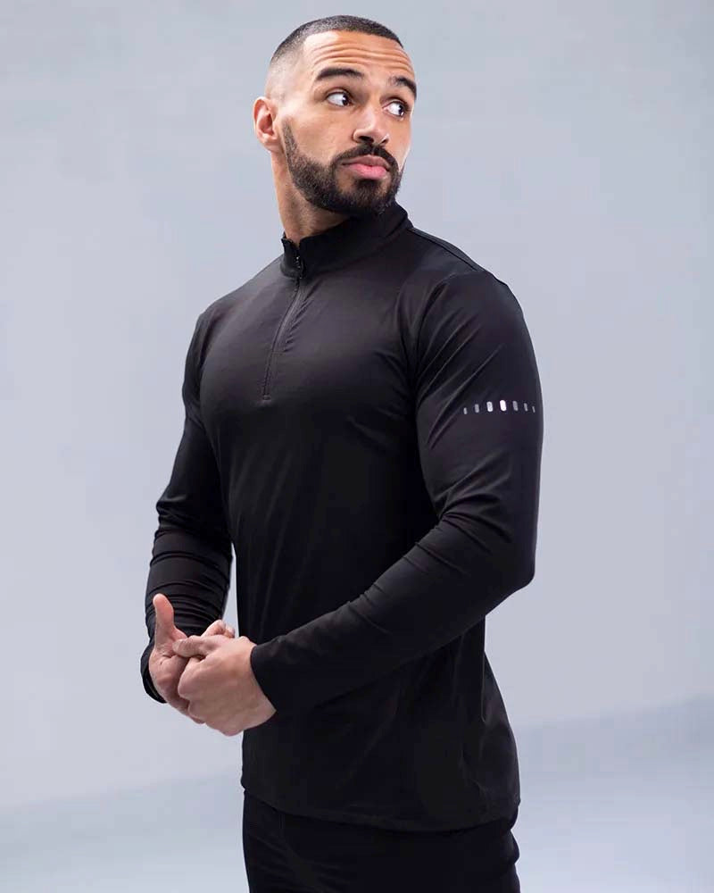 Compression Sports Longsleeve 1/4 Zip T-shirt in Black