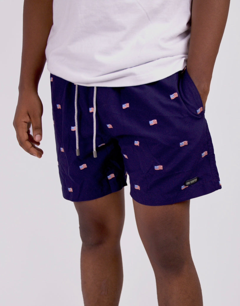 Sun Surfer USA embroidered swim shorts in navy