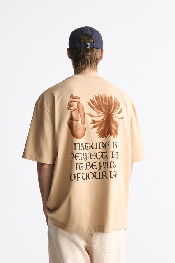 ZARA T-SHIRT WITH CONTRAST EMBROIDERY IN CAMEL