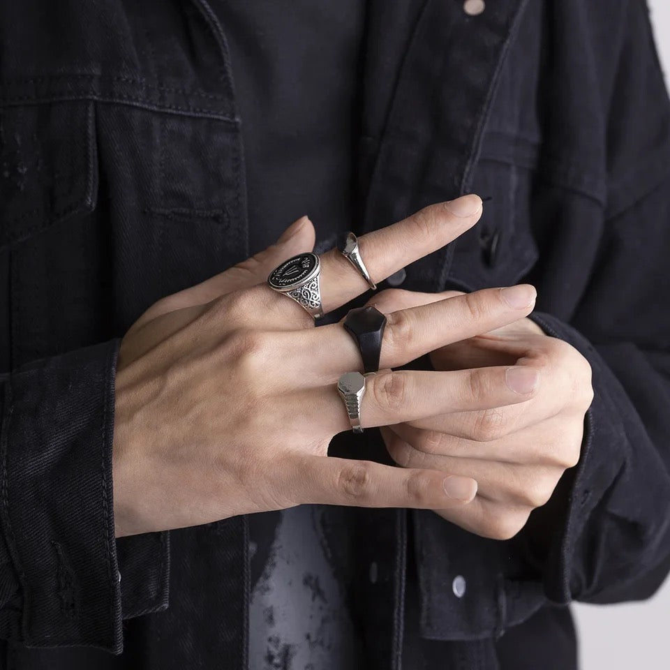 4 Pcs/set Punk Hexagon Ring