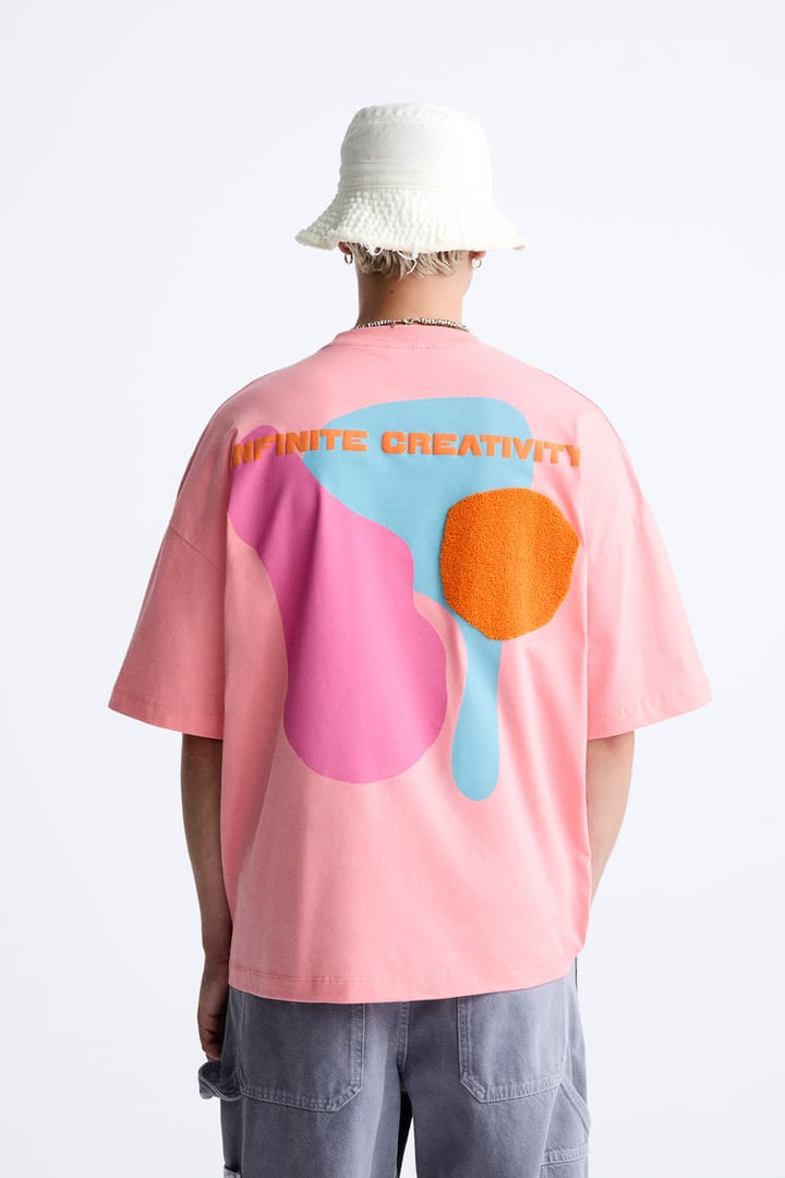 ZARA T-SHIRT WITH CONTRAST SLOGAN PINK